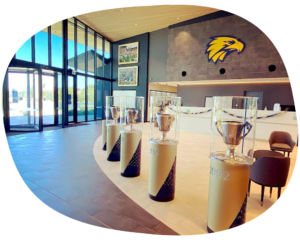Custom acrylic fabricated trophy cases for the West Coast Eagles made by plastic manufacturers in Perth.